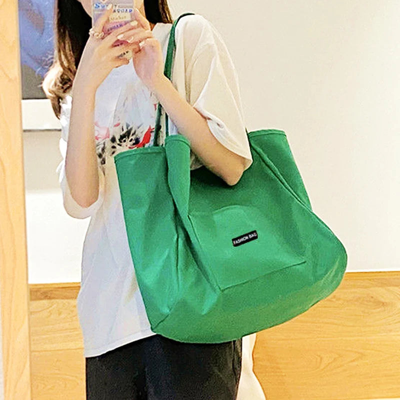 Bolsos de mano de lona de estilo coreano para mujer, bolso de gran capacidad, bolso de hombro informal, bolso de compras, bolso para niña