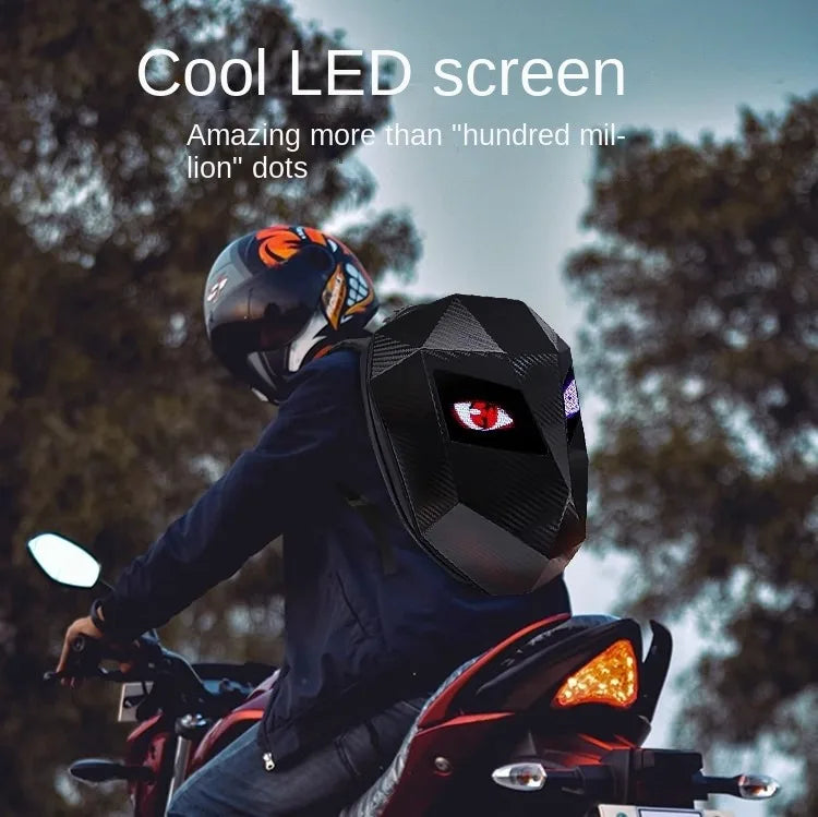 Mochila LED para Motociclistas con Ojos Brillantes, Textura de Fibra de Carbono, Casco, Mochila Escolar, Mochila para Portátil de Moto