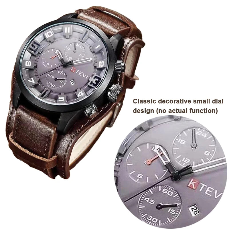 Reloj de Cuarzo para Hombre con Esfera Árabe, Correa de Cuero Informal, Relojes Deportivos con Calendario para Hombre