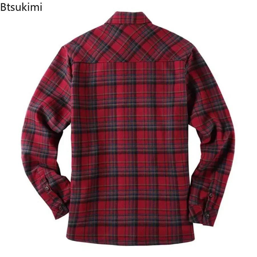 New2026 Chaqueta de lana a cuadros para hombre, Otoño Invierno, cuello vuelto, botón, camisa gruesa, chaqueta para hombre, chaqueta informal, camisas