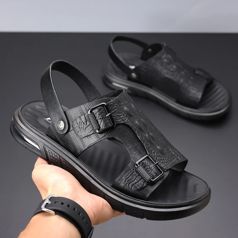 Sandalias para hombre al aire libre, zapatillas de verano al aire libre, zapatos de alta calidad, sandalias de cuero de verano 2025 para hombre, zapatos para caminar para hombre nuevo