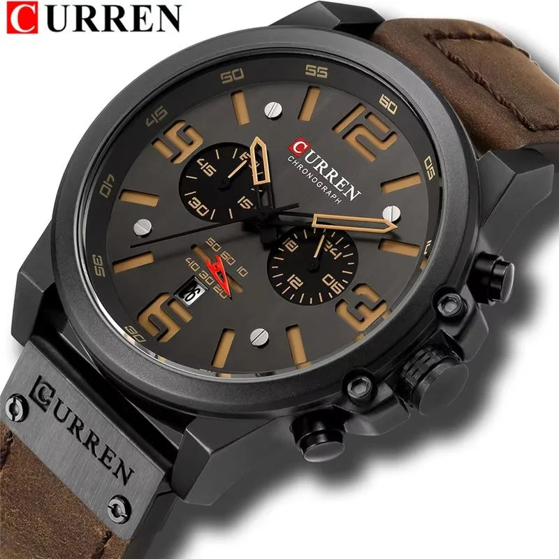 Reloj de pulsera Curren 8314 de cuarzo con calendario militar deportivo con cronógrafo informal para hombre, reloj masculino resistente al agua de cuero de negocios