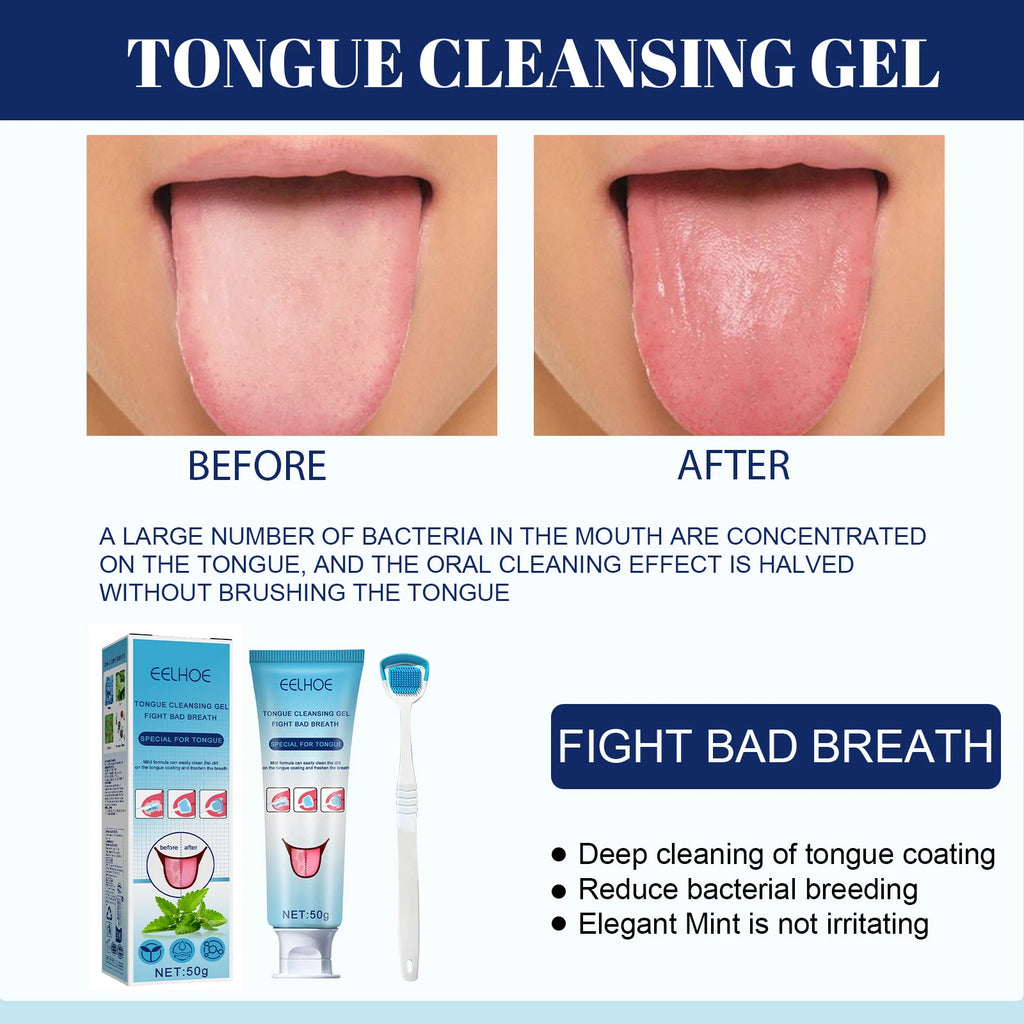Gel Limpiador de Lengua EELHOE con Cepillo – Menta y Pera, Higiene Bucal Profunda