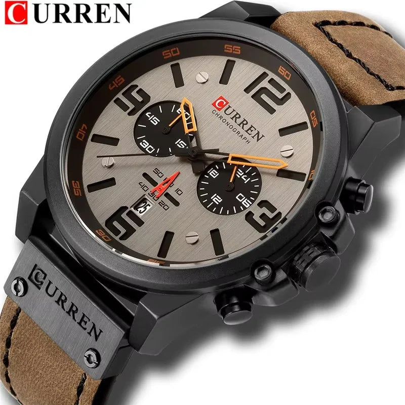 Reloj de pulsera Curren 8314 de cuarzo con calendario militar deportivo con cronógrafo informal para hombre, reloj masculino resistente al agua de cuero de negocios