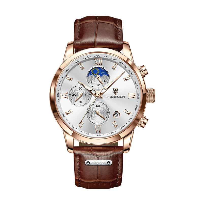 Nuevos relojes para hombre LIGE, marca superior, reloj de pulsera de lujo para hombre, reloj de cuarzo de cuero, reloj deportivo resistente al agua para hombre, reloj Masculino + caja