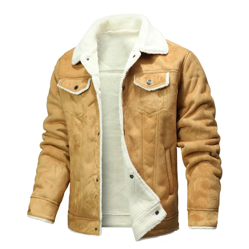 Nueva moda para hombre, chaquetas y abrigos integrados de cuero y piel con cremallera Diagonal, chaquetas de cuero cálidas de lana para hombre, chaquetas ajustadas