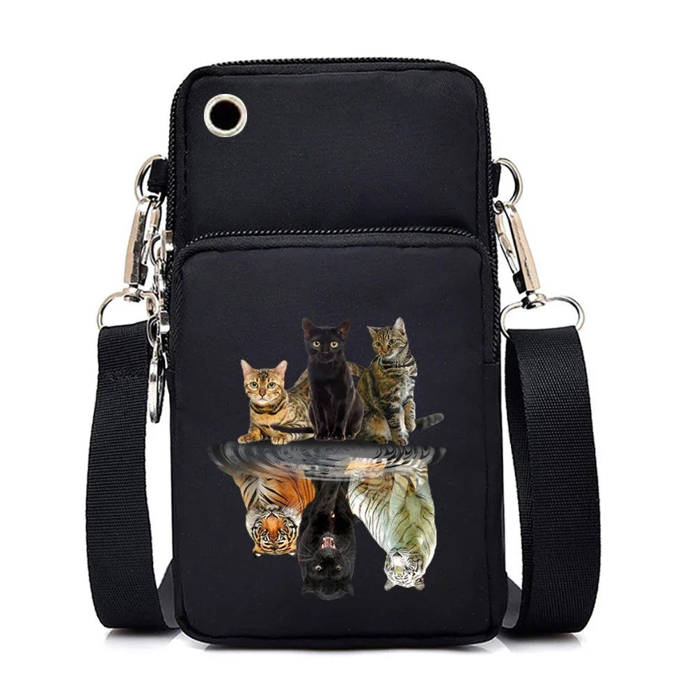 Bolsos cruzados pequeños con gráficos de gato para mujer, Mini bolso para teléfono móvil con animales Harajuku, bandolera para adolescentes, bolsos y bolsos para mujer