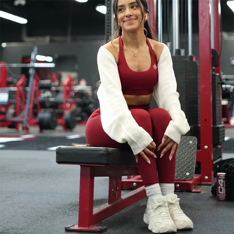 Bum-Conjuntos de Yoga para mujer, mallas moldeadoras con fruncido en la parte de atrás y Sujetador deportivo de impacto, trajes sin costuras, conjunto de sujetador Halter Sexy para gimnasio, 2025