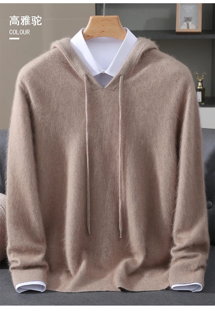Jersey nuevo para hombre, suéter de cachemira de visón 100%, suéter informal de punto de negocios para otoño e invierno, suéter con capucha y cuello redondo para hombre, mangas completas