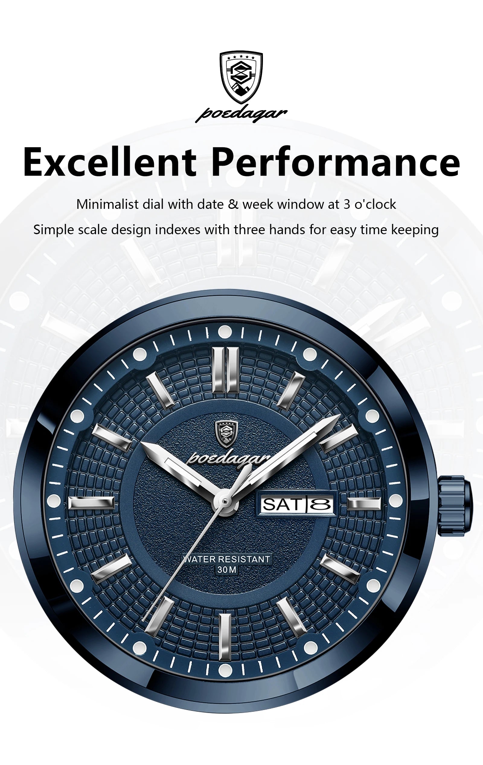 Reloj deportivo POEDAGAR Original para hombre, Reloj de pulsera de cuarzo con fecha y semana de lujo para hombre, relojes luminosos resistentes al agua de acero inoxidable para hombre