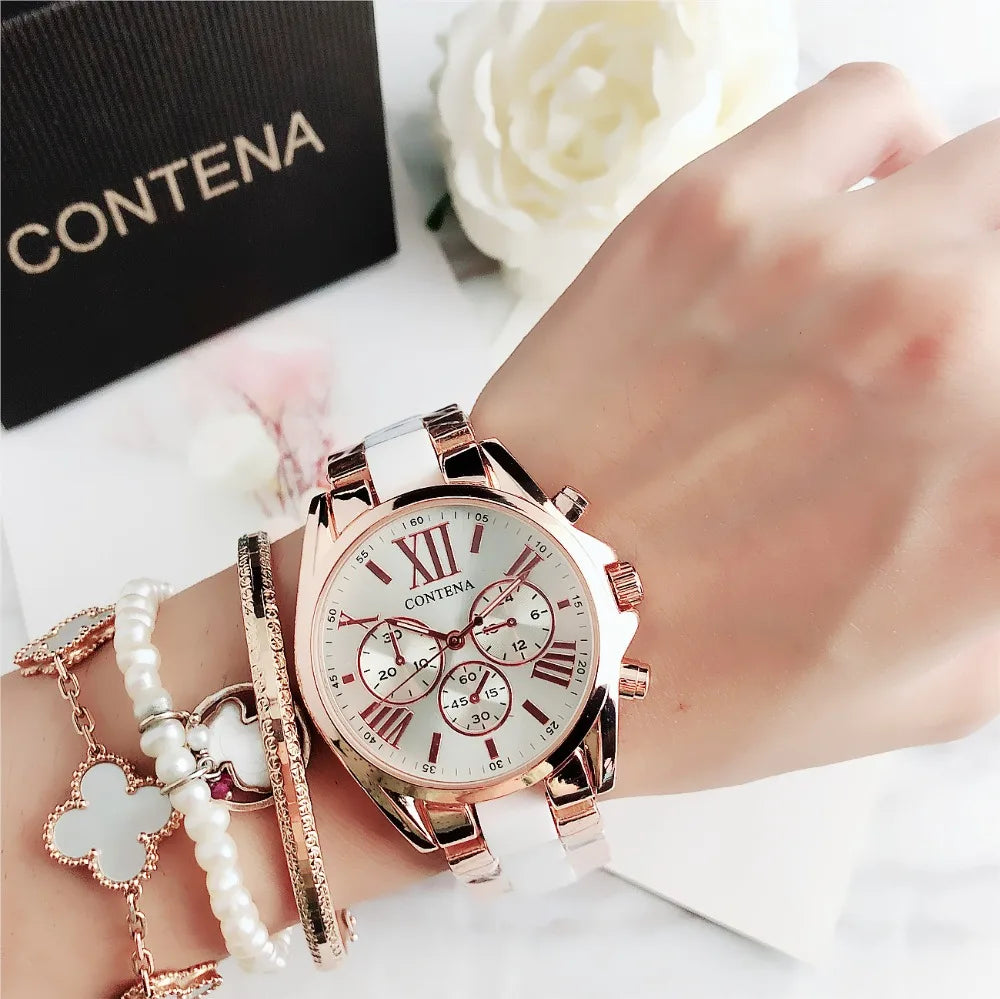 CONTENA, relojes de lujo de la mejor marca para Mujer, pulsera de acero creativa a la moda, relojes para Mujer, Reloj de cuarzo para Mujer, Reloj para Mujer