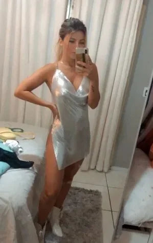 Vestido de Tirantes para Mujer, Verano 2024, Brillante, para Actuaciones en Discotecas, Venta al Por Mayor, Cadena de Suministro Transfronteriza, Moda Femenina