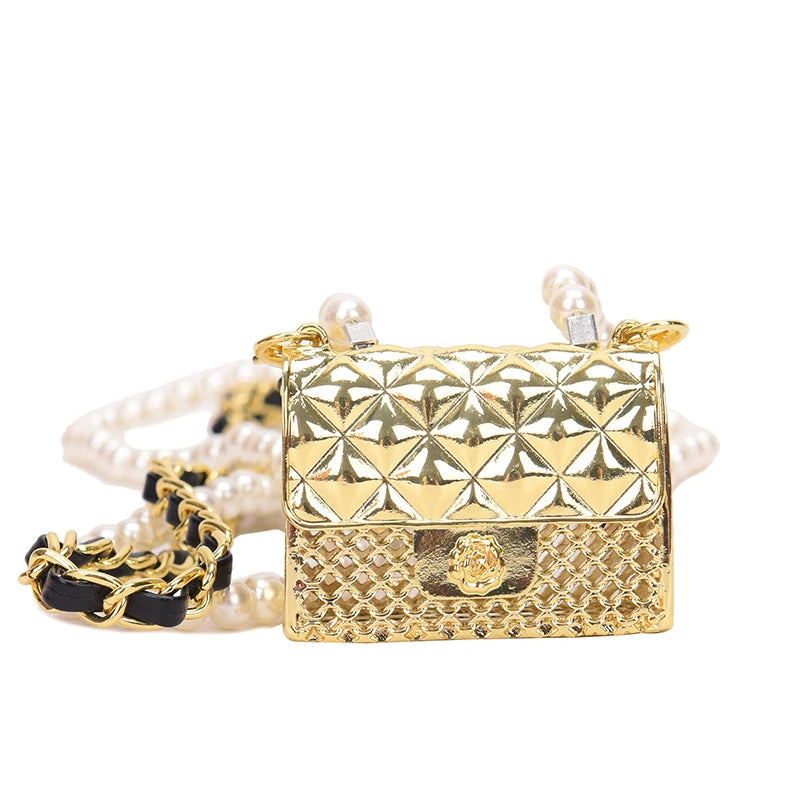 Mini bolsos de cena para mujer, caja pequeña de metal a la moda, bolso de hombro con cadena de perlas de diseñador, accesorios de ropa, bolso cruzado
