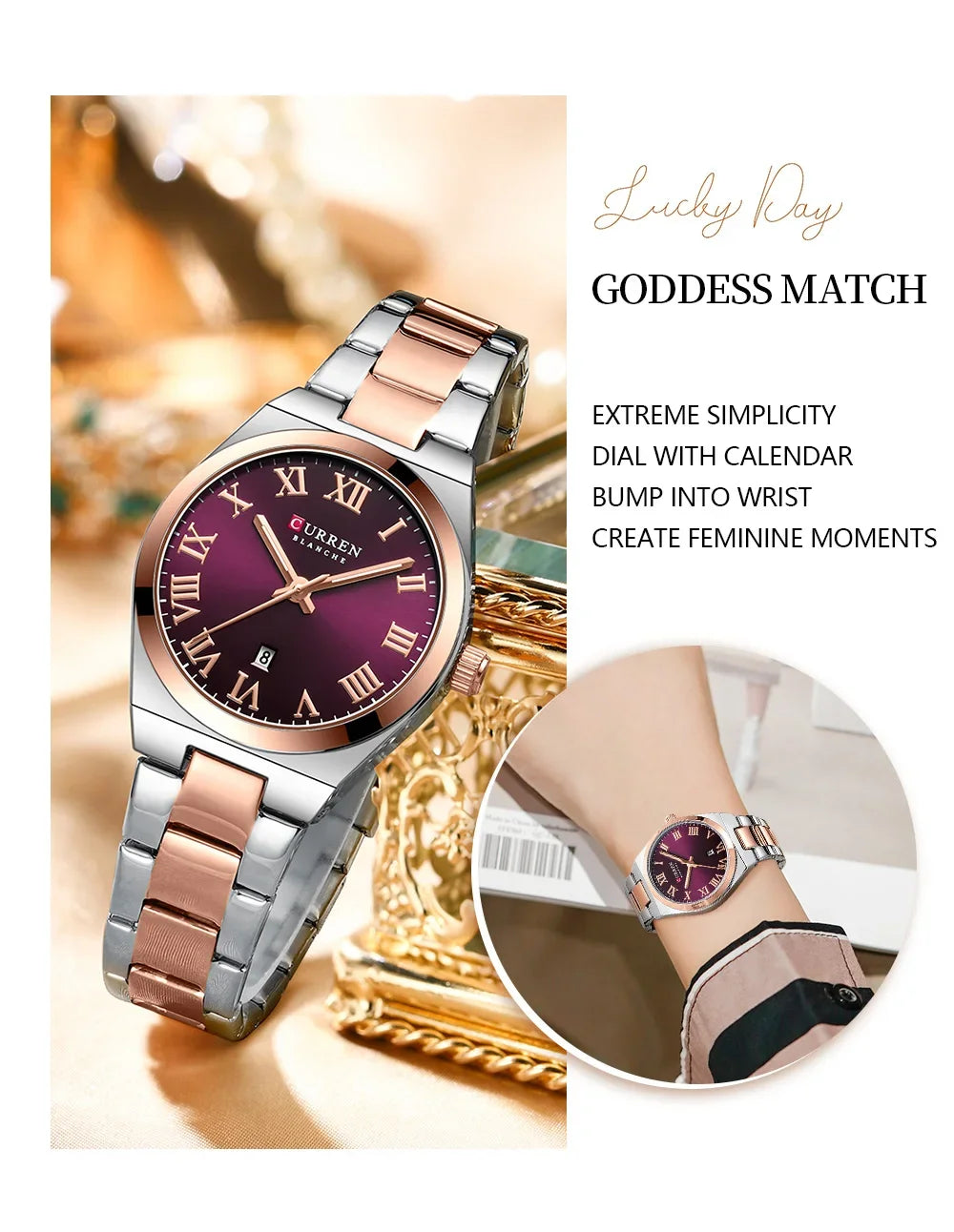 Reloj CURREN para mujer, relojes para mujer, relojes para mujer, vestido de moda resistente al agua, pulsera de acero inoxidable, relojes analógicos con fecha