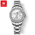 Reloj de cuarzo OLEVS Original con esfera de diamantes para mujer, relojes de moda para mujer, reloj de pulsera luminoso resistente al agua de acero inoxidable para mujer