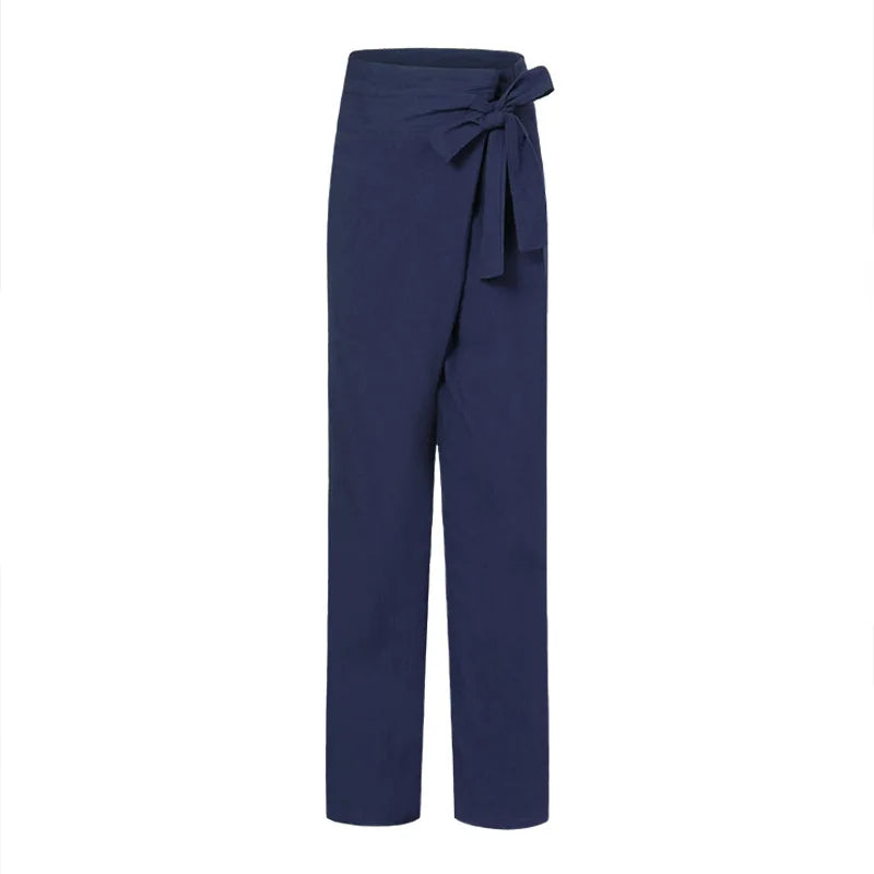 Pantalones informales con bolsillo para mujer, Color sólido, elásticos, con encuadernación, línea de algodón elegante, cintura alta, verano 2024