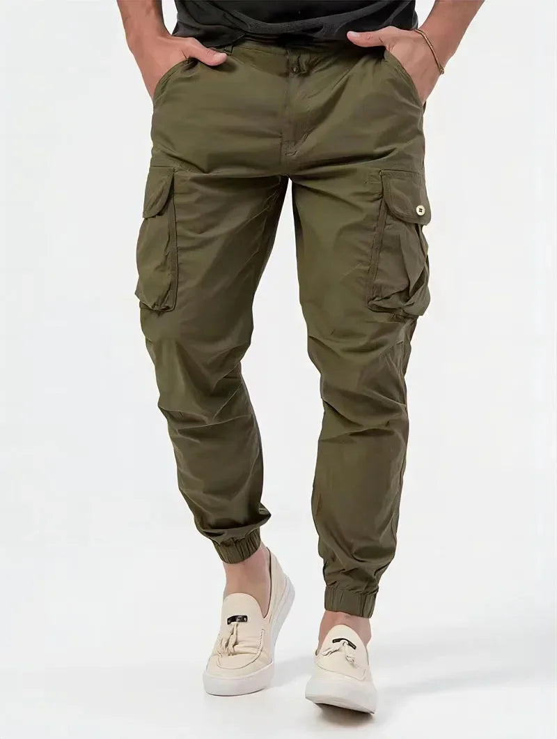 Pantalones Cargo para hombre, pantalón largo, cintura alta, Simple, con cremallera, empalme, rectos, informales, bolsillos regulares, liso, Otoño Invierno 2024