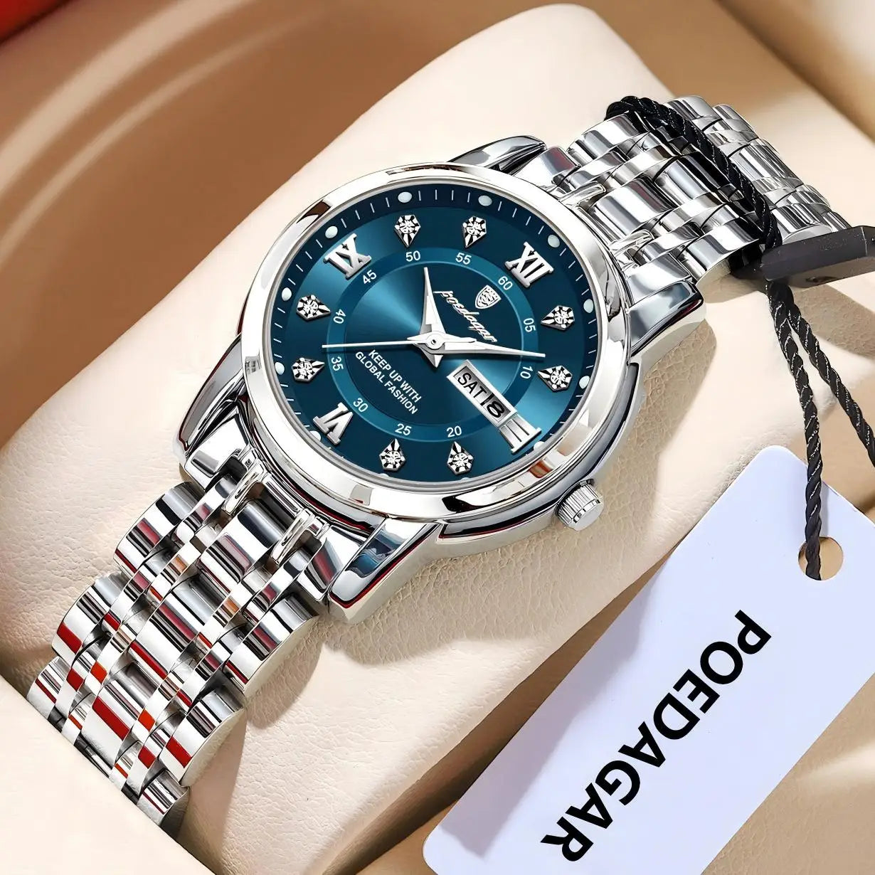 POEDAGAR, reloj de pulsera de lujo para mujer, resistente al agua, luminoso, fecha, semana, relojes para mujer, vestido elegante de acero inoxidable, reloj de cuarzo para mujer