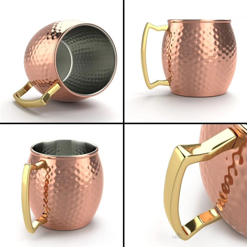 Juego de 8 Tazas de Cobre Martillado para Moscow Mule - Tazas de Acero Inoxidable para Servir Cerveza, Vino, Café y Cócteles