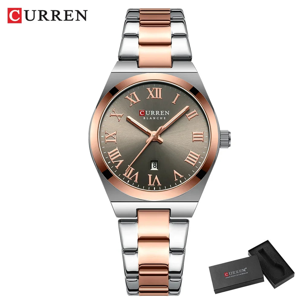 Reloj CURREN para mujer, relojes para mujer, relojes para mujer, vestido de moda resistente al agua, pulsera de acero inoxidable, relojes analógicos con fecha