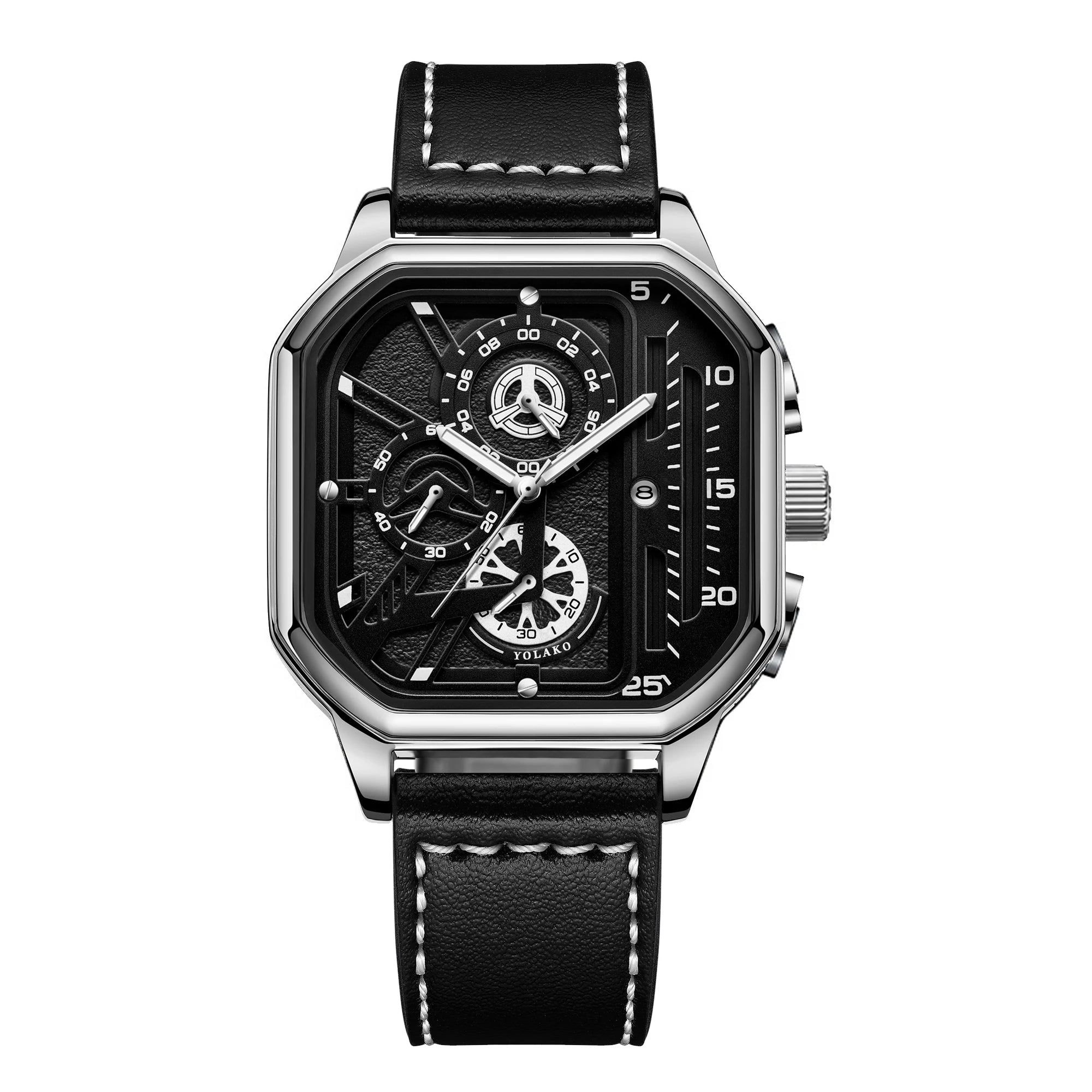 Reloj cuadrado de lujo con esfera grande para hombre, correa de cuero PU informal, relojes deportivos para hombre