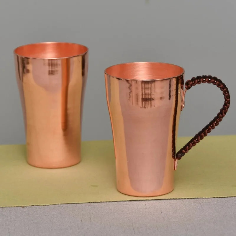 Taza de leche y cerveza de cobre puro hecha a mano, mango tejido, agua gruesa, mula de Moscú, taza de 400 ml, postre, café, vasos, regalos para parejas
