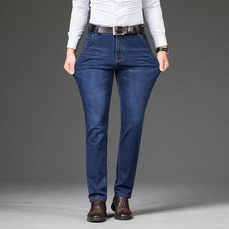 Pantalones vaqueros cálidos para hombre, pantalones de lana gruesos y cálidos para invierno, pantalones vaqueros informales holgados y rectos de talla grande 44 46 48, pantalones clásicos
