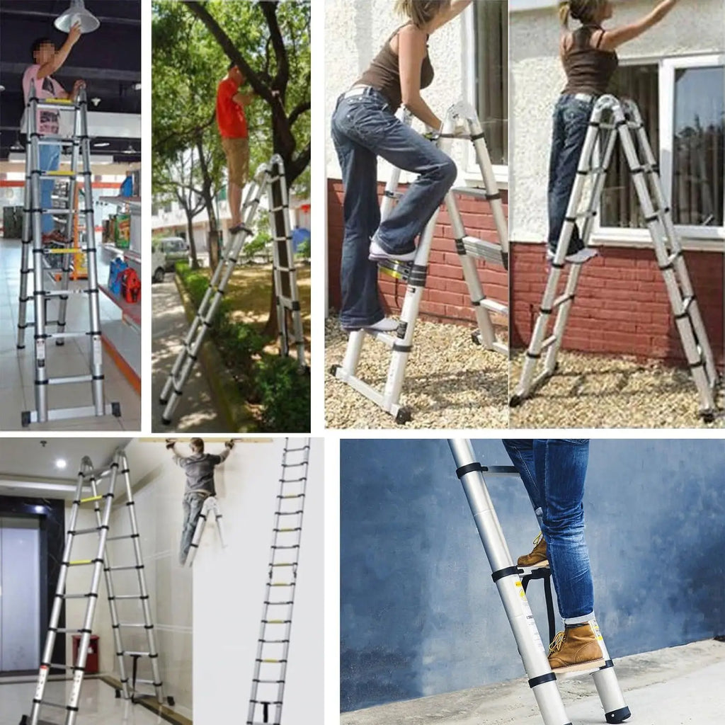 Escalera de aluminio telescópica multiusos de 16,5 pies (8,2 pies + 8,2 pies)/5M, escalera plegable extensible, escalones antideslizantes, capacidad de carga de 150 kg