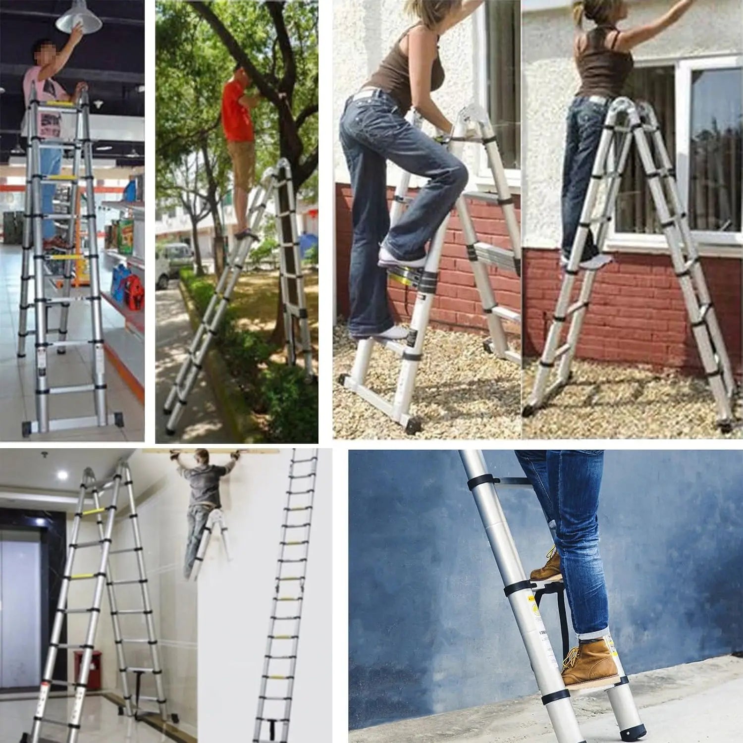 Escalera de aluminio telescópica multiusos de 16,5 pies (8,2 pies + 8,2 pies)/5M, escalera plegable extensible, escalones antideslizantes, capacidad de carga de 150 kg