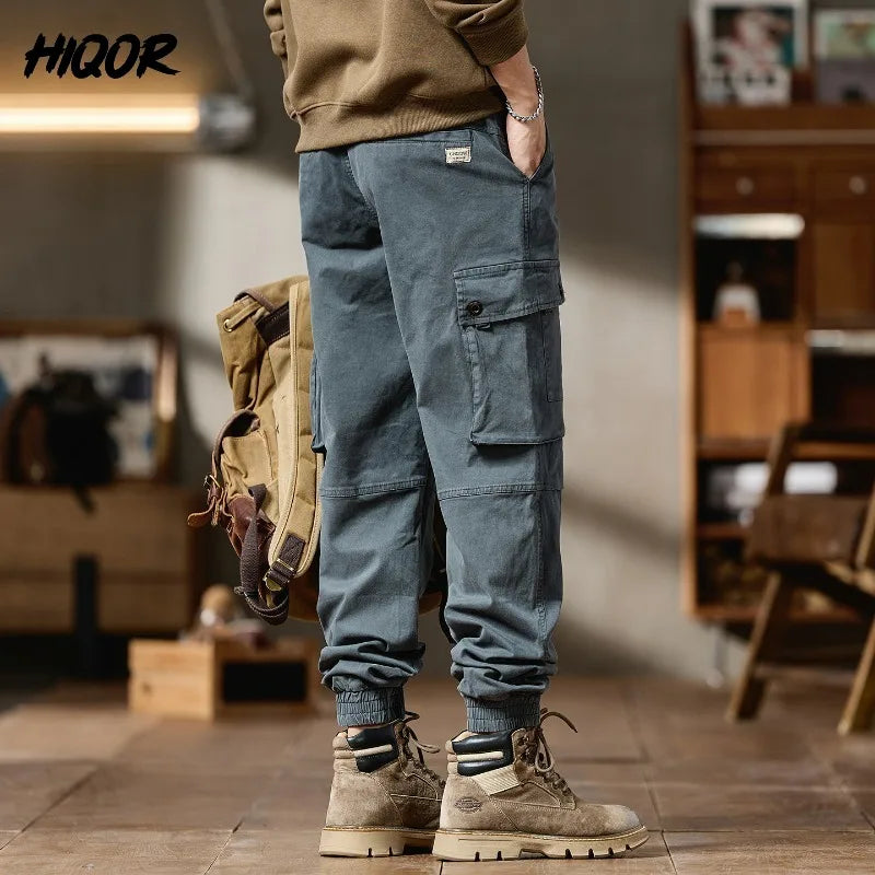 Pantalones Cargo avanzados para hombre, pantalones informales de marca a la moda para motocicleta, pantalones rectos ajustados elásticos multibolsectos para Otoño e Invierno para hombre