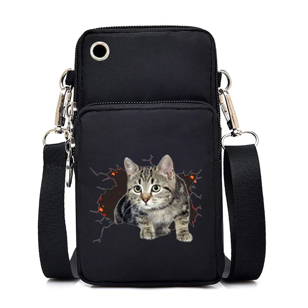Bolsos cruzados pequeños con gráficos de gato para mujer, Mini bolso para teléfono móvil con animales Harajuku, bandolera para adolescentes, bolsos y bolsos para mujer