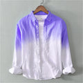 Camisa informal de primavera y otoño con cuello de manga larga, camisa de lino a la moda con estampado 3D de cambio de Color claro para hombre, XS-6XL