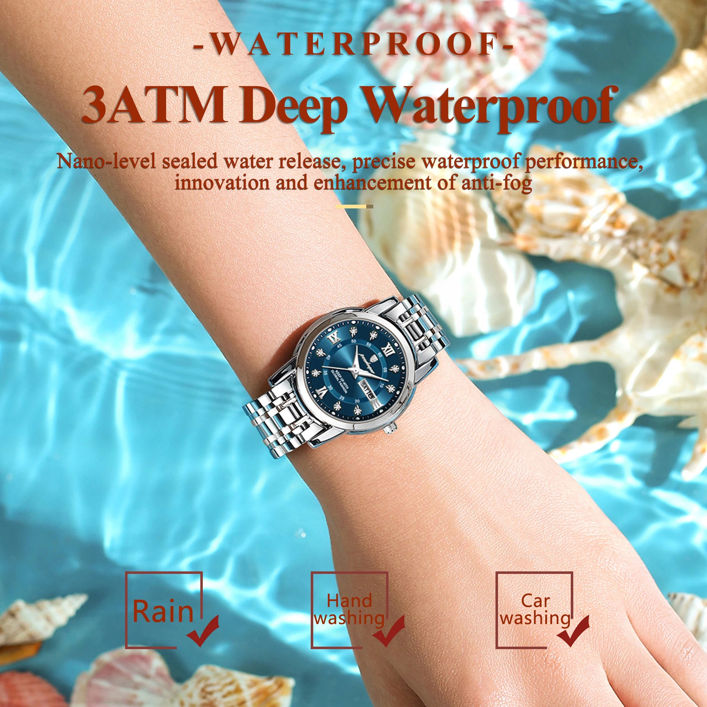 POEDAGAR, reloj de pulsera de lujo para mujer, resistente al agua, luminoso, fecha, semana, relojes para mujer, vestido elegante de acero inoxidable, reloj de cuarzo para mujer