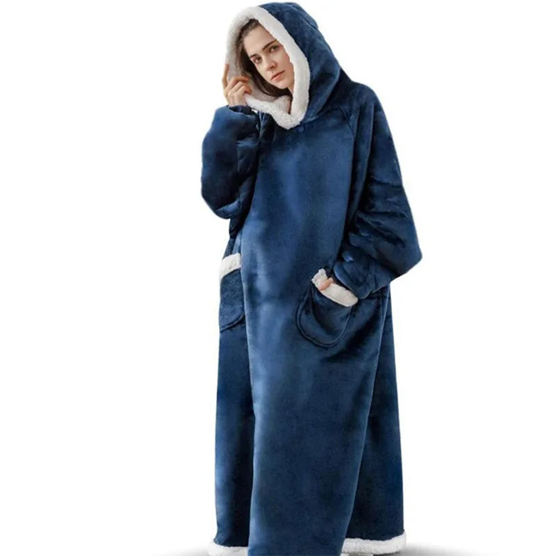 Sherpa Flannel Oversized Hoodie Blanket, Warm Winter Blanket with Sleeves, Hooded Sweatshirt, Oversized TV Blanket, Pullover
