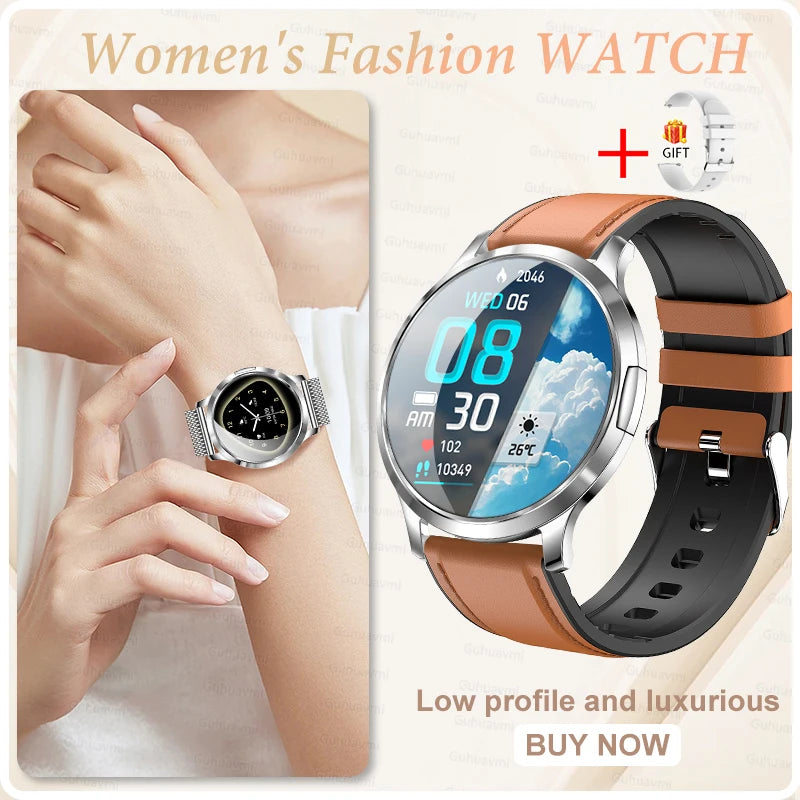 Nuevo reloj inteligente para mujer 1,32 "AMOLED pantalla completamente táctil Bluetooth llamada presión arterial IP68 impermeable NFC 7,3mm pulsera ultrafina