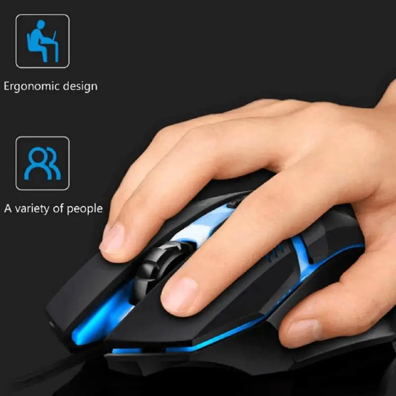 Mouse Gamer USB con Luz RGB – 1600 DPI, 4 Botones Programables, Cable 1.2m
