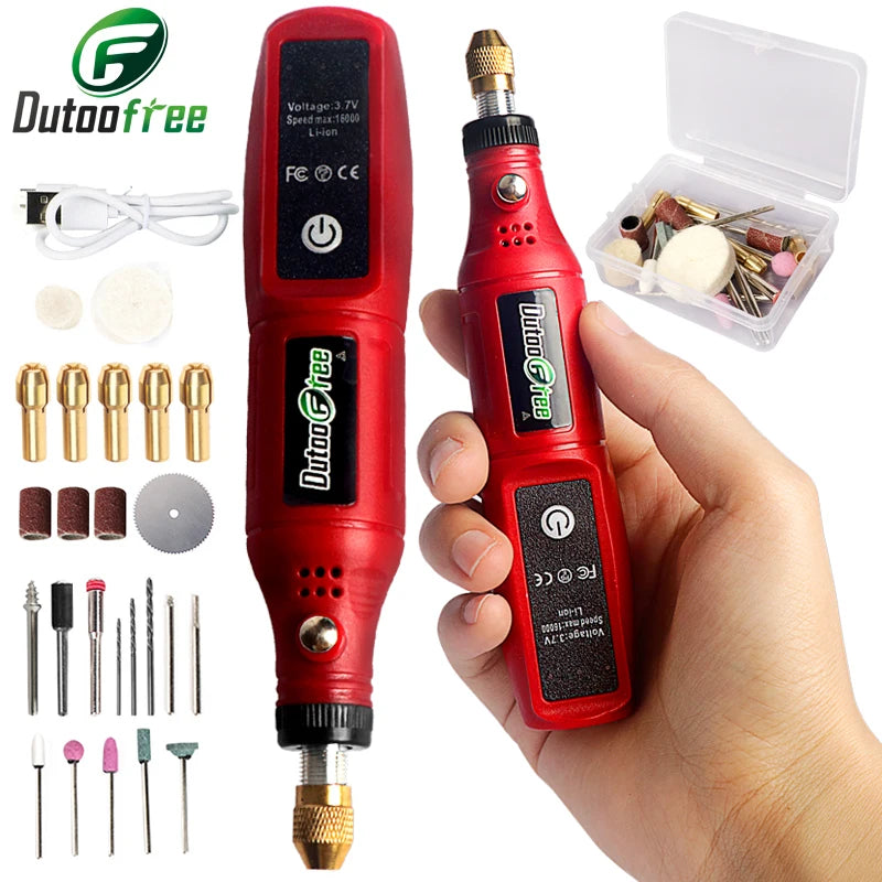 Mini taladro inalámbrico de 3,7 V, pluma de pulido y grabado, Kit de herramientas rotativas inalámbricas USB, pluma de grabado para carpintería, herramientas Dremel DIY 16000r