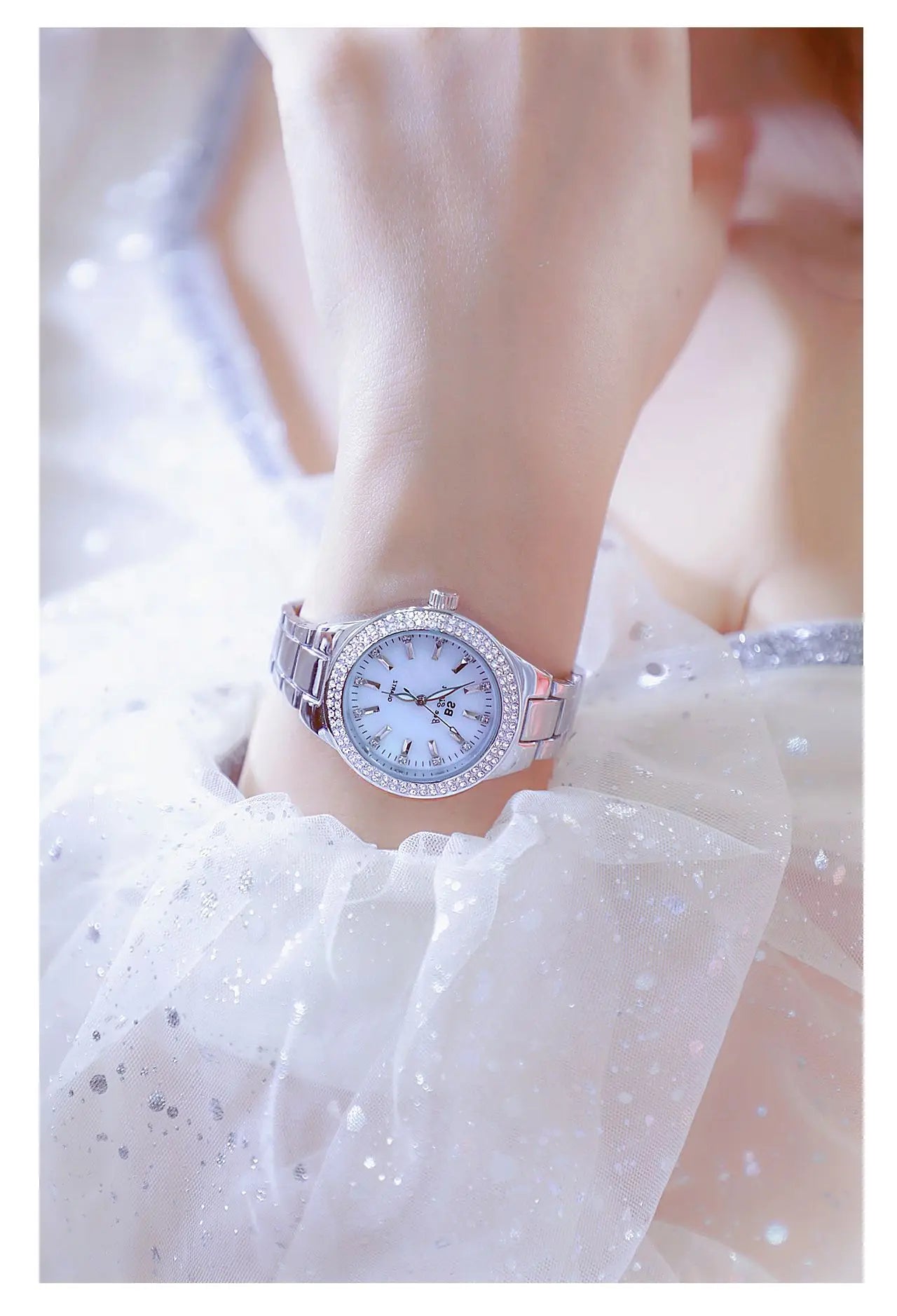 Relojes de pulsera de acero inoxidable para mujer, reloj dorado con diamantes de cristal, plateado
