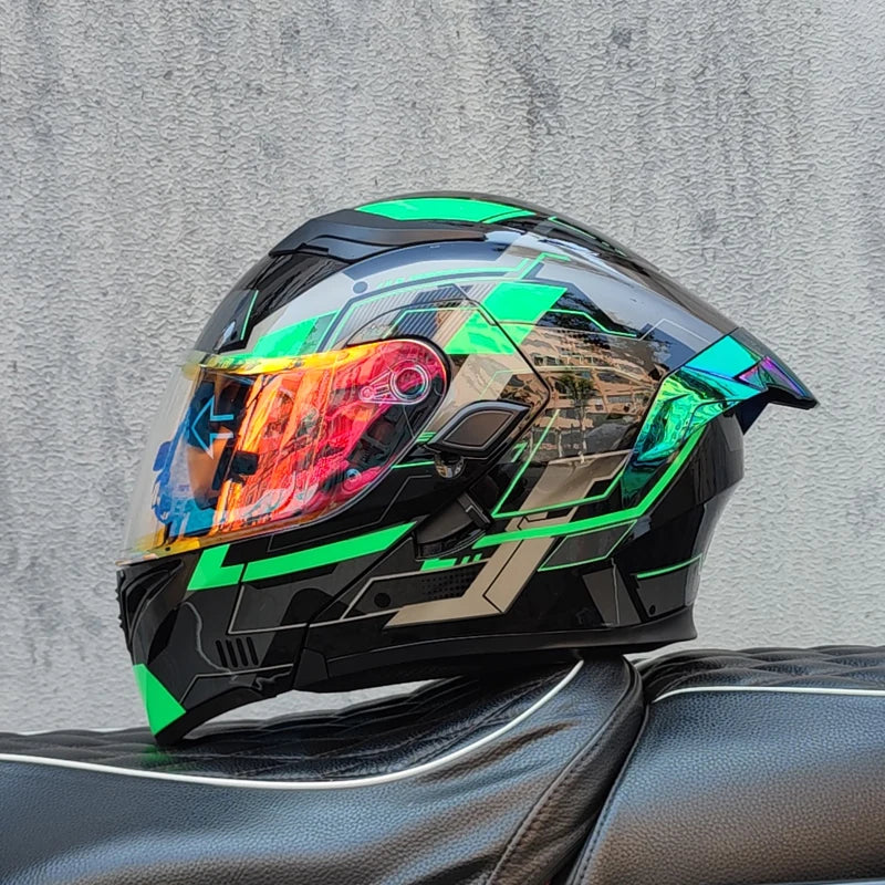 ORZ nueva calidad DOT doble lente Flip casco Abs cara completa motocicleta todoterreno casco de carreras de motos ala trasera personalizada