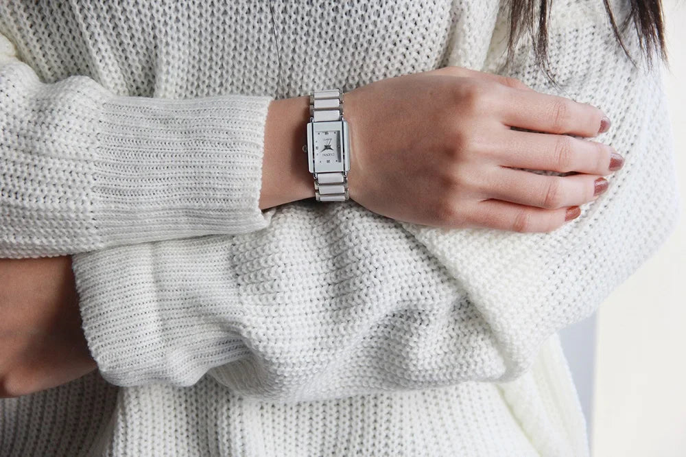 Marca de lujo CHENXI, reloj elegante para mujer con diamantes de imitación, blanco, plateado, pulsera de cerámica Simple y elegante, reloj de pulsera informal de cuarzo para mujer