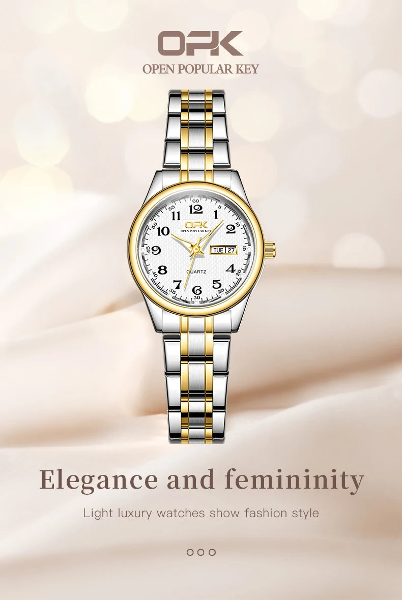Reloj OPK 8110 para Mujer, Reloj de cuarzo resistente al agua, Reloj clásico de marca de lujo para Mujer, relojes con correa de acero inoxidable, Reloj para Mujer