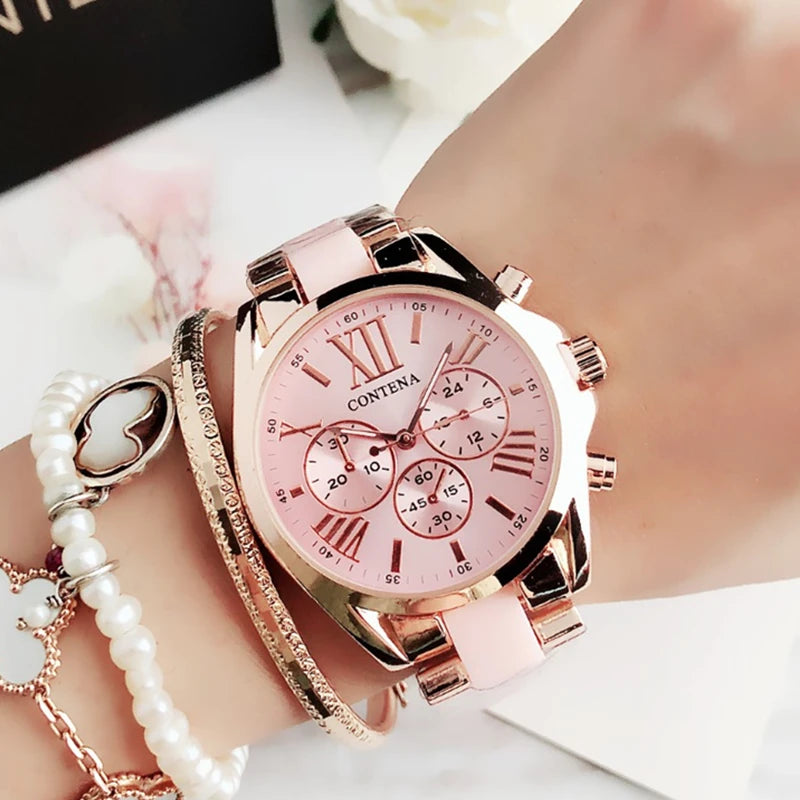 CONTENA, relojes de lujo de la mejor marca para Mujer, pulsera de acero creativa a la moda, relojes para Mujer, Reloj de cuarzo para Mujer, Reloj para Mujer