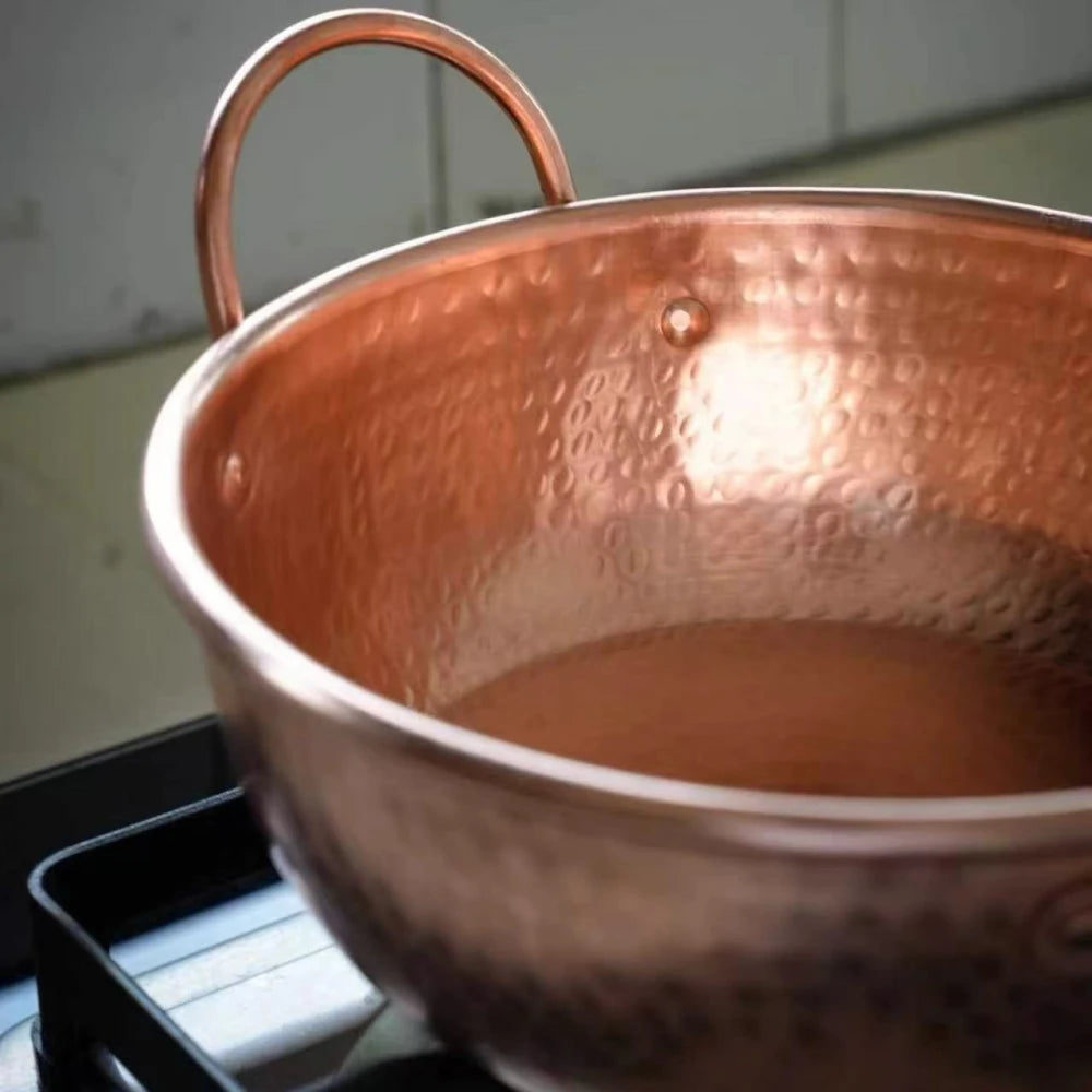 Olla de cobre vintage, olla de comida para acampar, utensilio de cocina, estofado de macarrão y estofado, textura de martillo hecha a mano, olla de mano de 20 cm