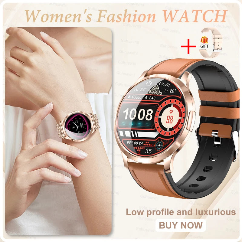 Nuevo reloj inteligente para mujer 1,32 "AMOLED pantalla completamente táctil Bluetooth llamada presión arterial IP68 impermeable NFC 7,3mm pulsera ultrafina