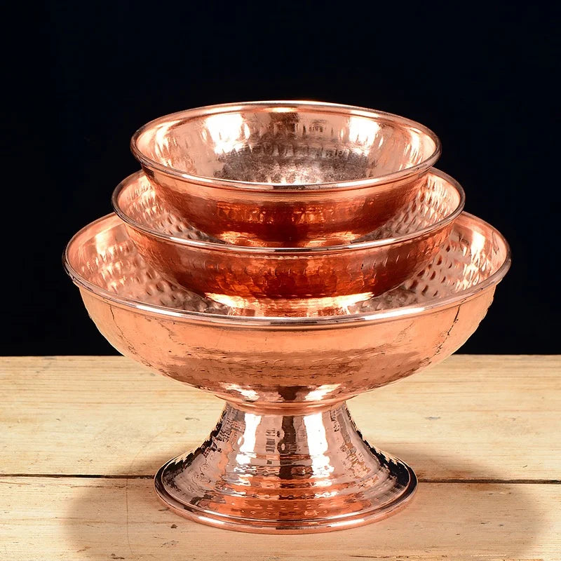 Cuenco de cobre rojo tibetano, plato para frutas, plato con grabado budista auspicioso, bandeja para Altar, decoración del hogar, 1 ud.