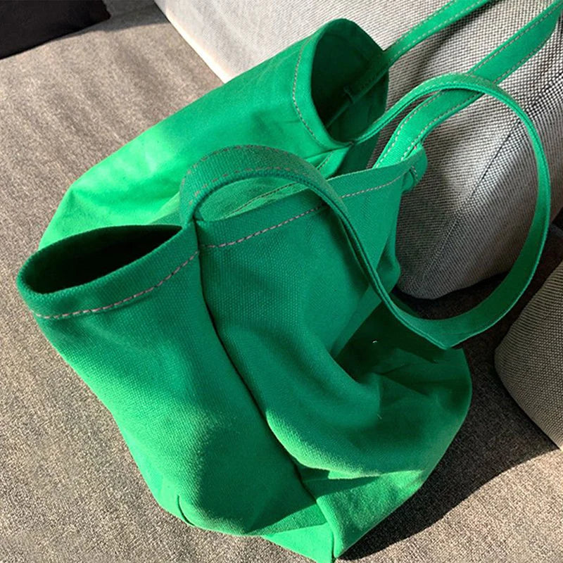 Bolsos de mano de lona de estilo coreano para mujer, bolso de gran capacidad, bolso de hombro informal, bolso de compras, bolso para niña