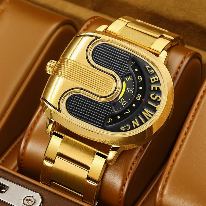 Relojes dorados de lujo para hombre, diseño único, banda de acero inoxidable, Dropship dorado, reloj masculino de alta calidad