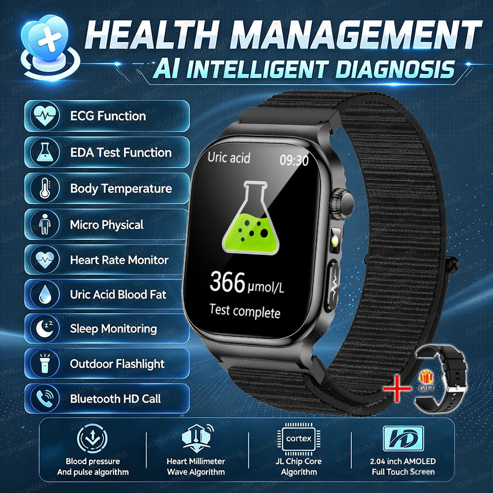 Nuevo Reloj Inteligente de Salud Nivel Hospitalario 2026 con Medición de Grasa Corporal, ECG, Oxígeno en Sangre, Presión Arterial, Pantalla AMOLED HD, Llamadas y Funciones Deportivas para Hombre