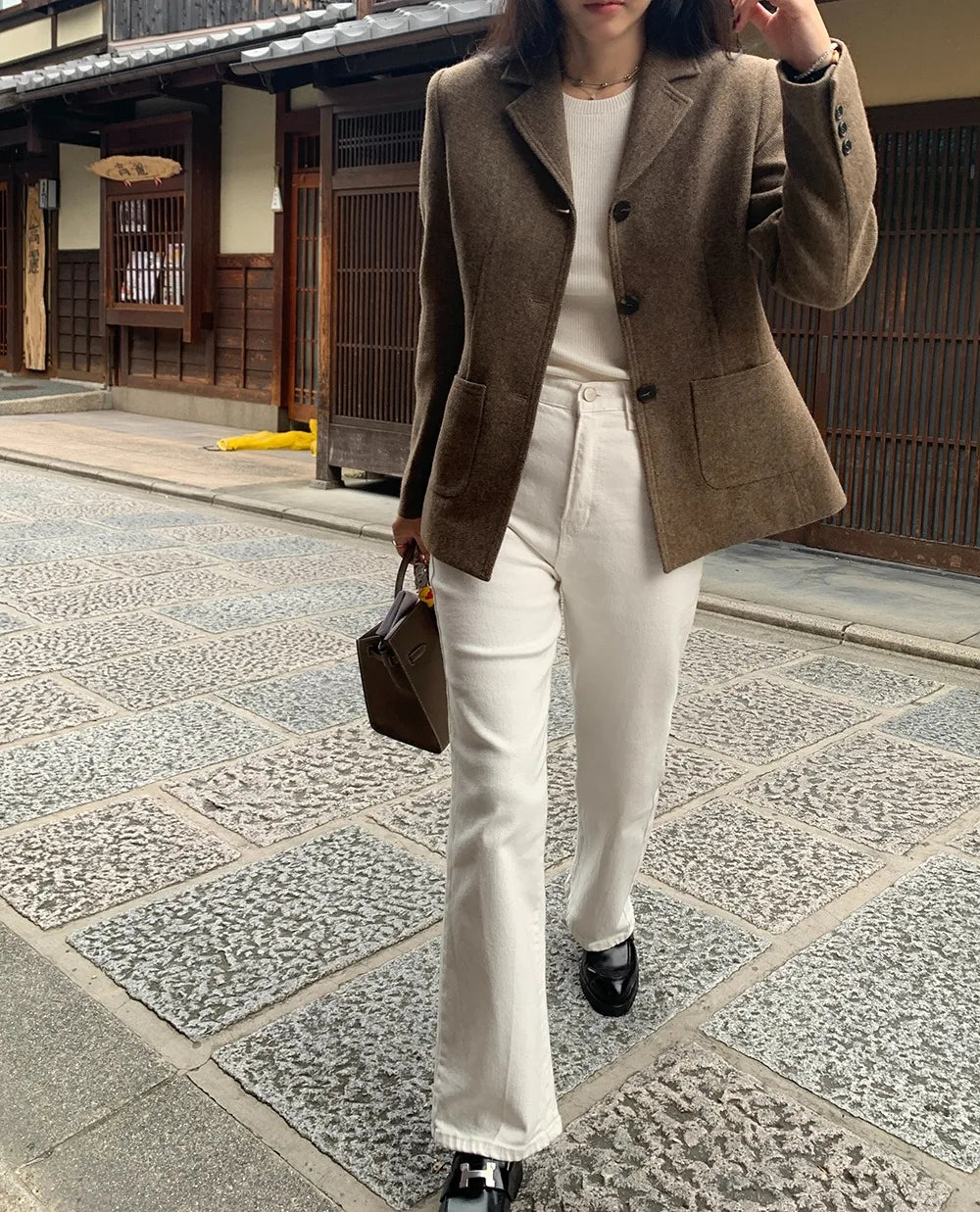 Chaqueta de traje de lana elegante coreano para mujer Otoño e Invierno Slim Fit marrón viajero abrigo de lana de gama alta Blazers ropa de mujer