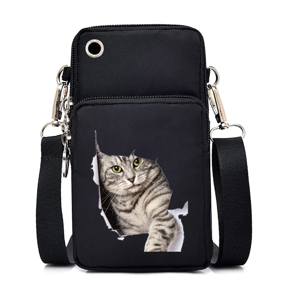 Bolsos cruzados pequeños con gráficos de gato para mujer, Mini bolso para teléfono móvil con animales Harajuku, bandolera para adolescentes, bolsos y bolsos para mujer